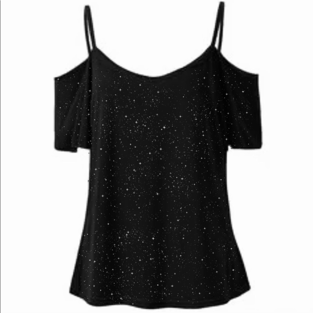 Sparkly Off-the-shoulder Black Top